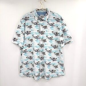 johnnie-O Hangin Out Short Sleeve Button Up Shirt Barts White Size XXL Hawaii